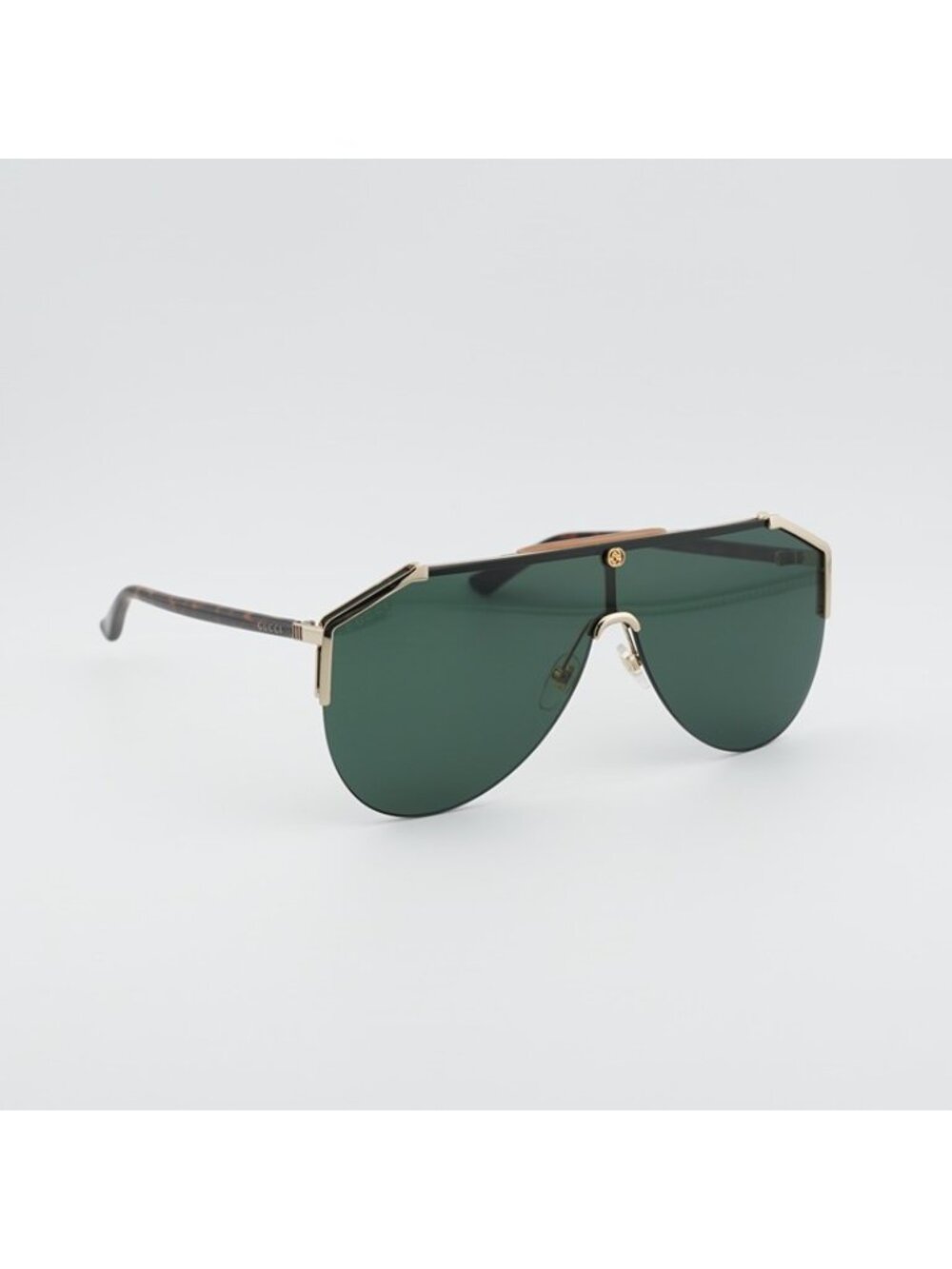 Gucci GG0584S 002 Sunglasses Gold Shield Frame, Green Lenses - Picture 5 of 11